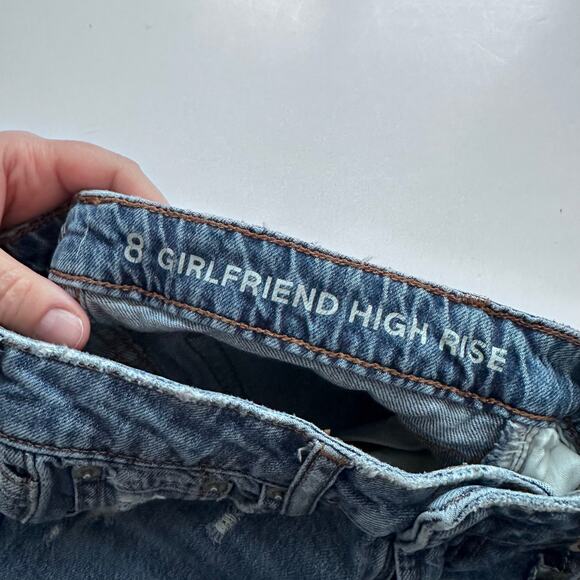 Gap Girlfriend High Waisted Distressed Raw Hem Jeans - Size 8 - Picture 5 of 6